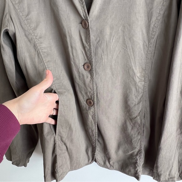 Eileen Fisher Taupe Collarless Button Front Jacket Women’s Small Minimalist Chic - Picture 5 of 14